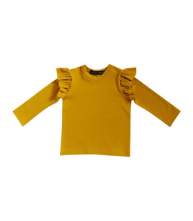Karrygul bluse med flæseærmer fra Petitflora