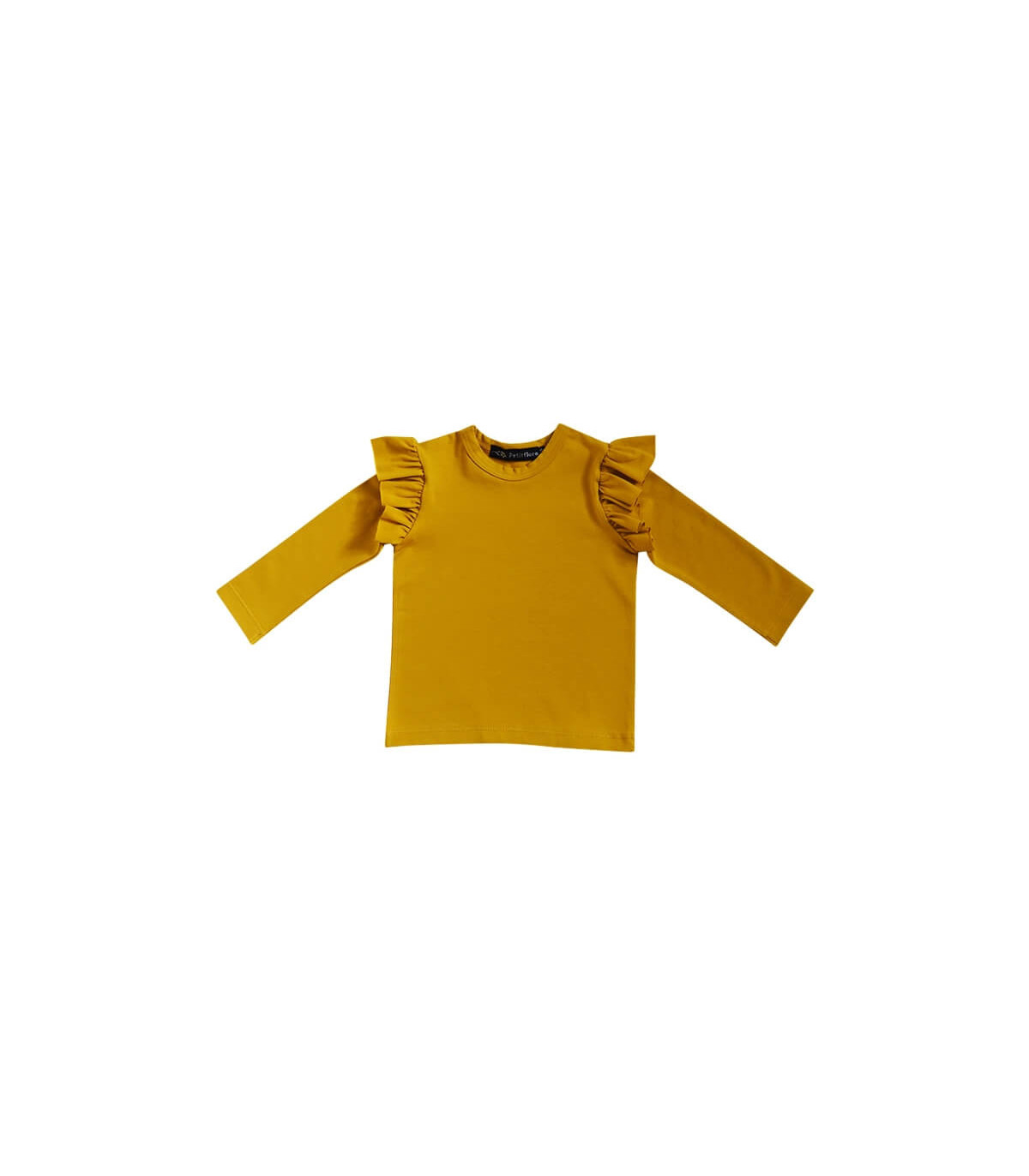 Karrygul bluse med flæseærmer fra Petitflora