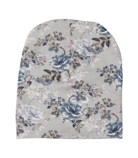 Sølvgrå beanie hue med blomsterprint