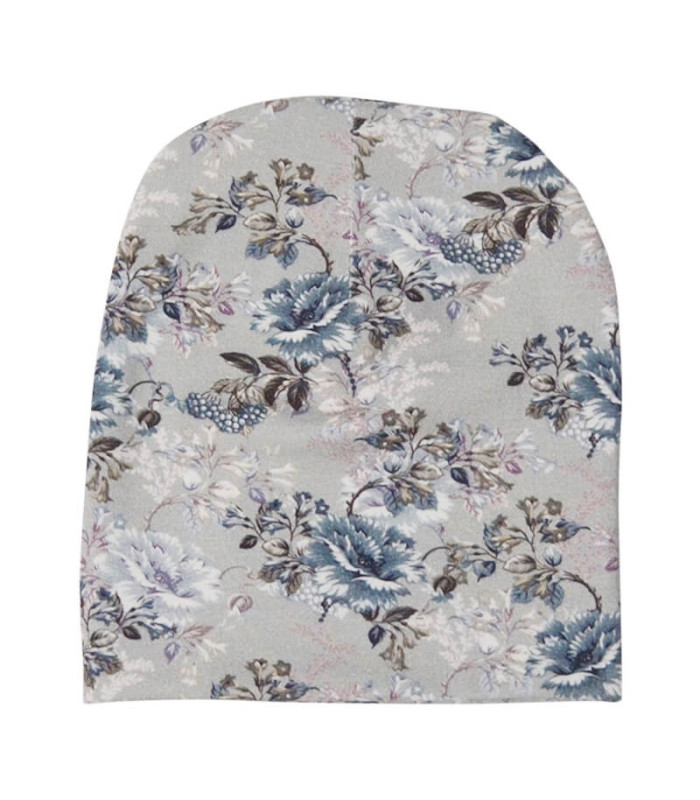 Sølvgrå beanie hue med blomsterprint