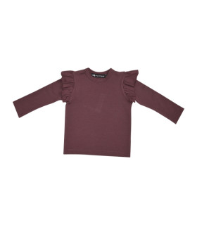 Mørklilla bluse med flæseærmer fra Petitflora