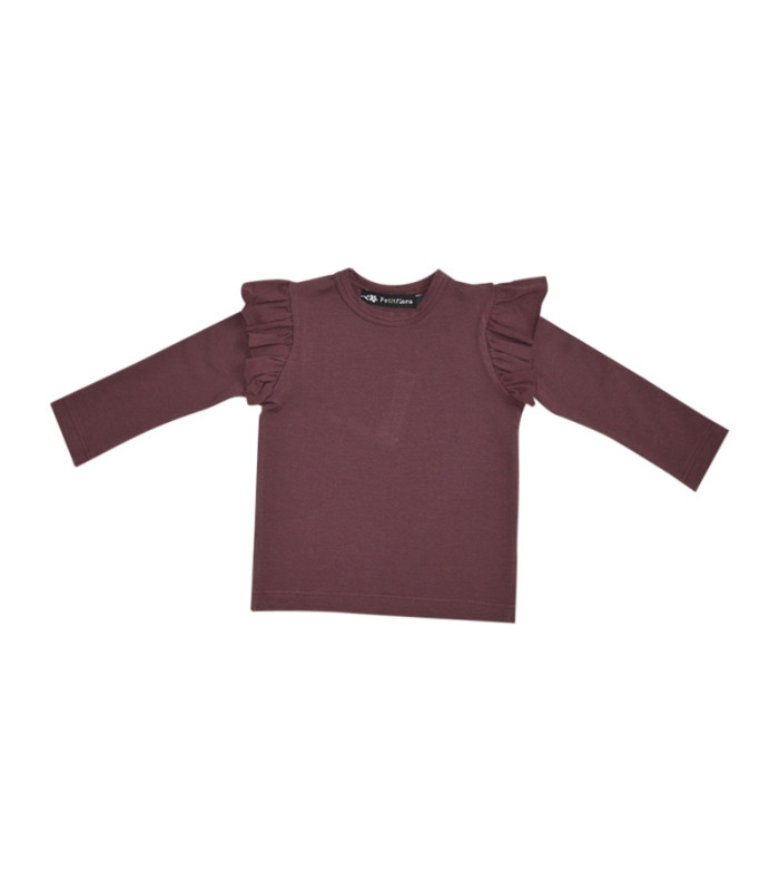 Mørklilla bluse med flæseærmer fra Petitflora