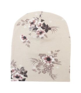 Beige beanie hue med rosa blomsterprint