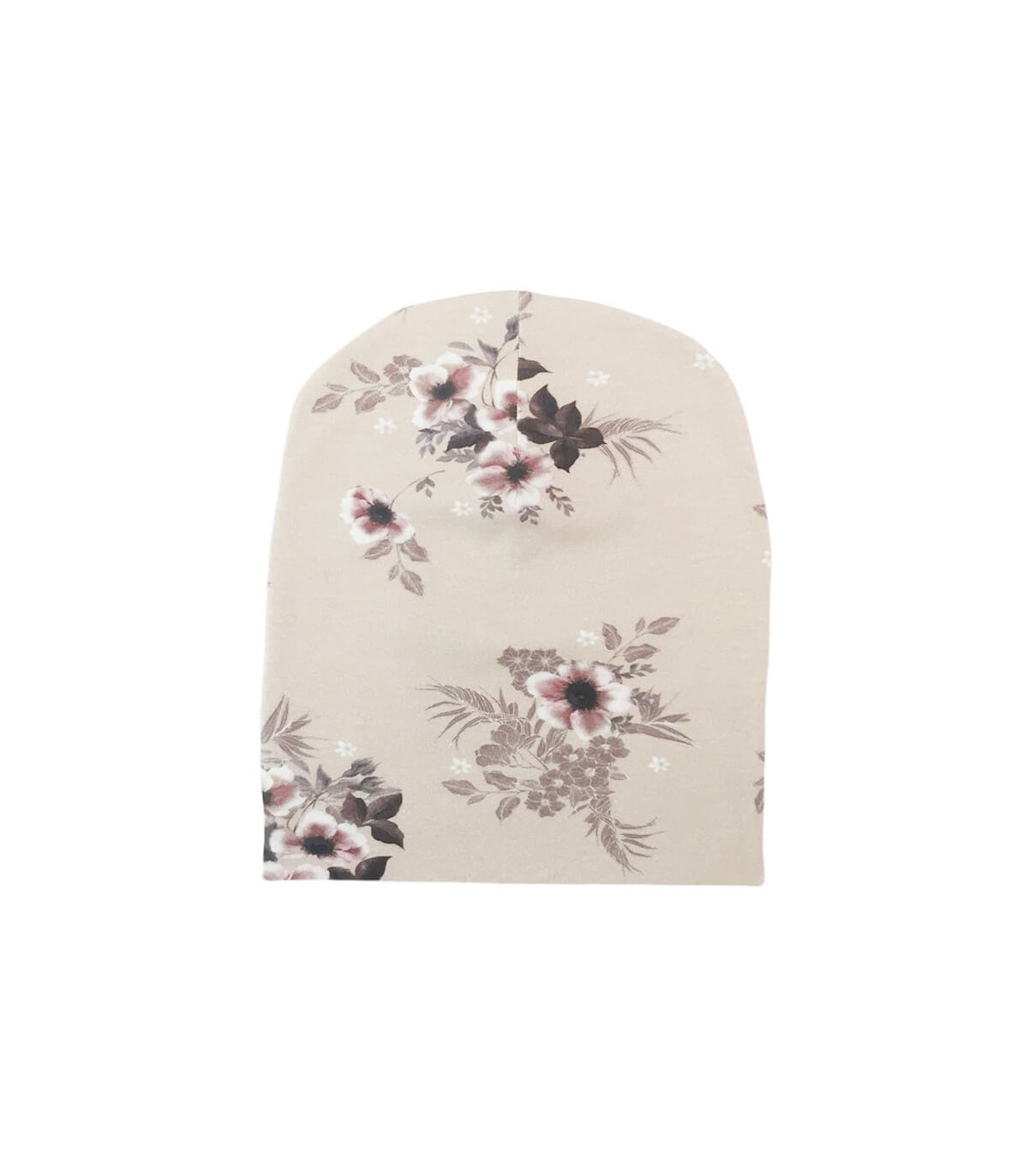 Beige beanie hue med rosa blomsterprint