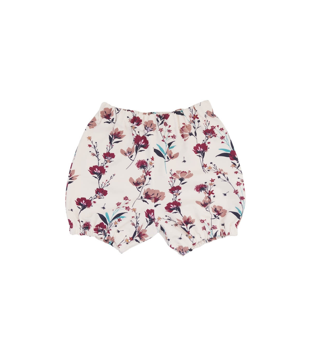 Baby bloomers i jersey med blomsterprint fra Petitflora i creme farve