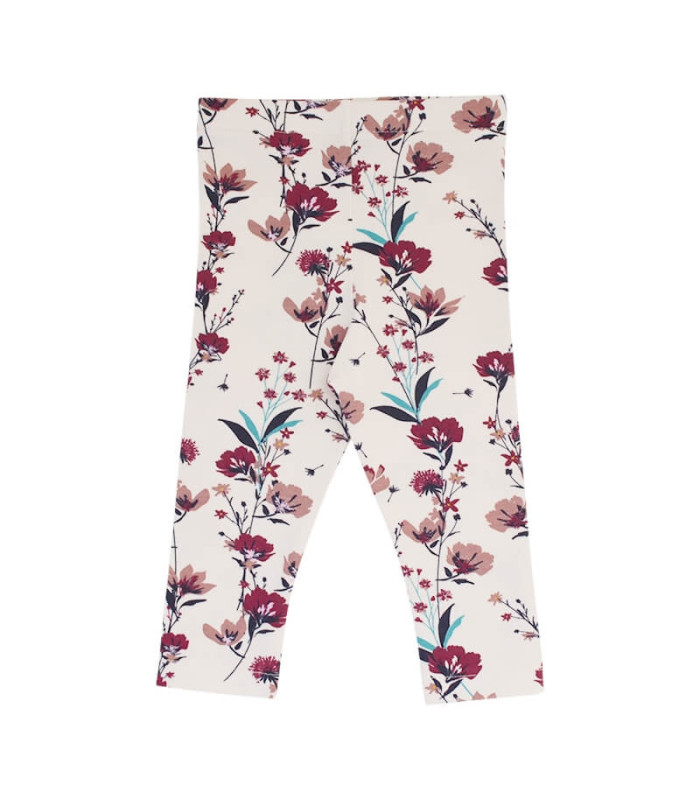 Creme leggings til børn i økologisk bomuld med blomsterprint