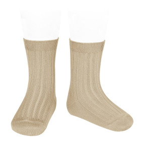Beige ankelstrømper til børn i ribbet bomuldsblanding