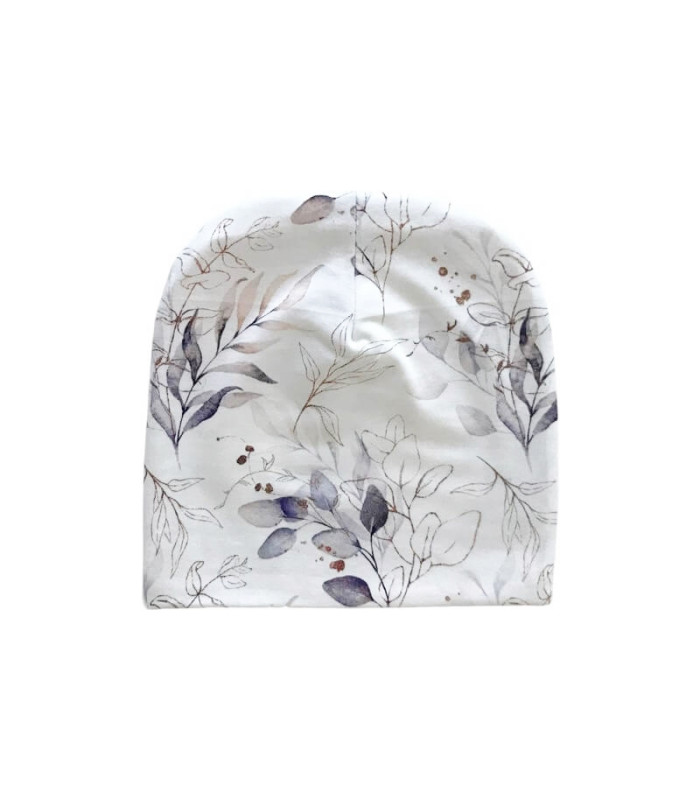 Cremefarvet beanie hue med blomsterprint
