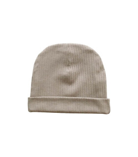Beige beanie hue til børn i blød rib jersey
