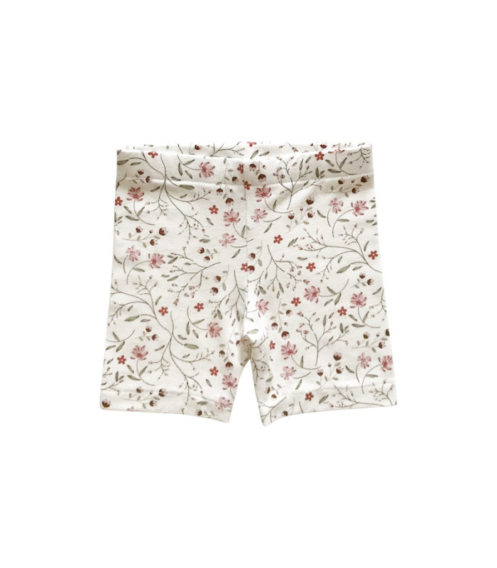 Cykelshorts til børn i blød bomuld med blomsterprint og elastisk talje