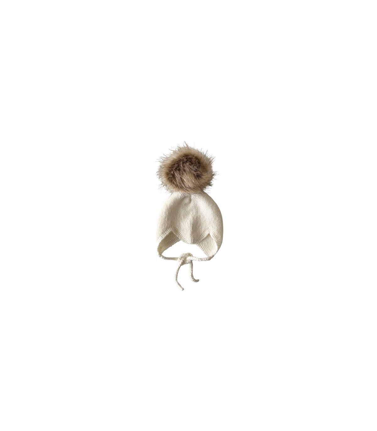 Off white babyhjelm i merinould med kvast